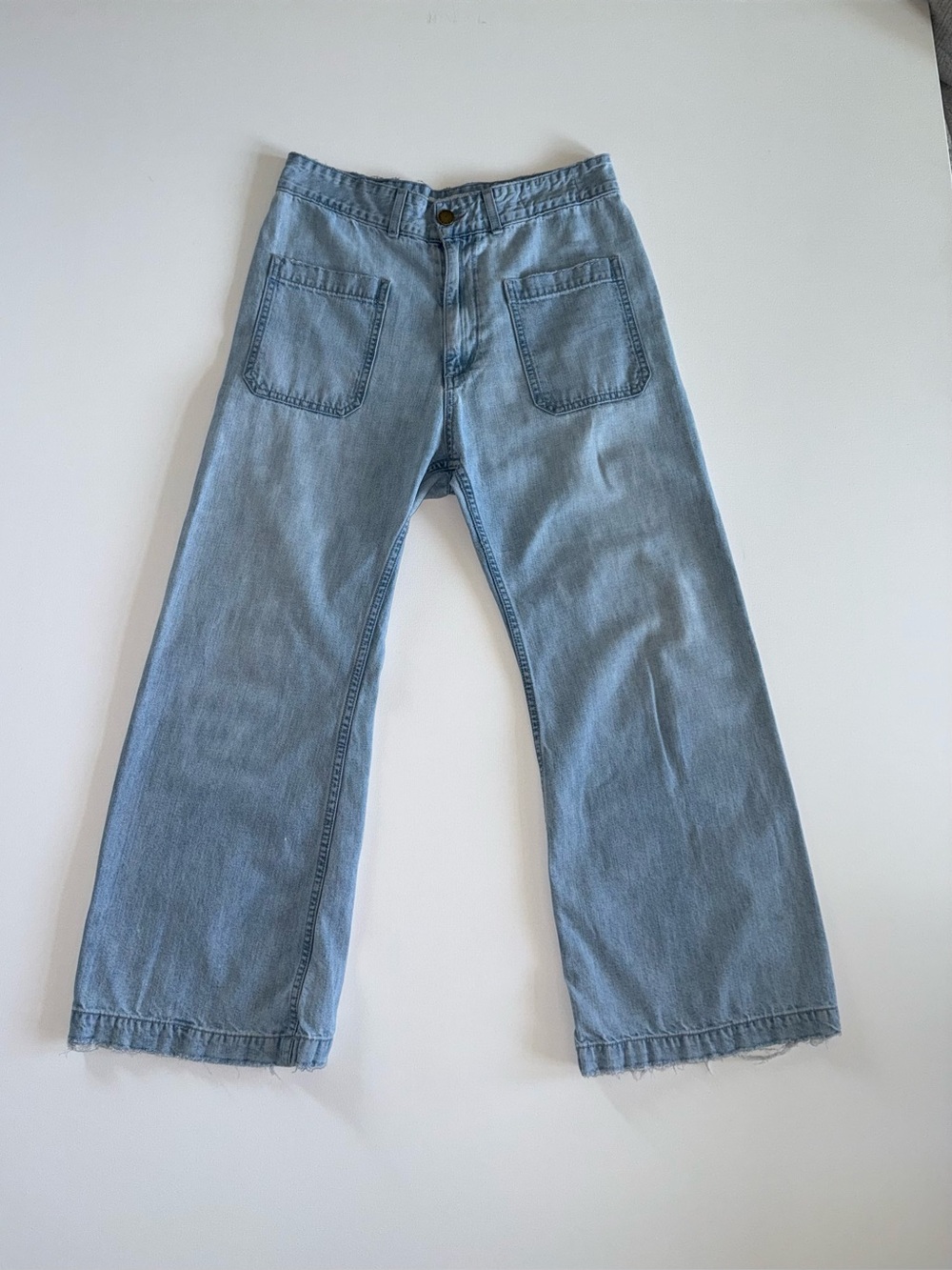 The GREAT The Sailor Jeans Womens 30 Light Wash High Rise Wide Leg Cropped Denim